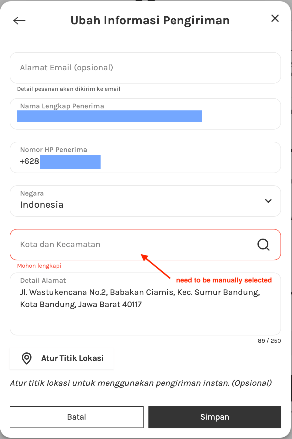 Cannot continue unless selected